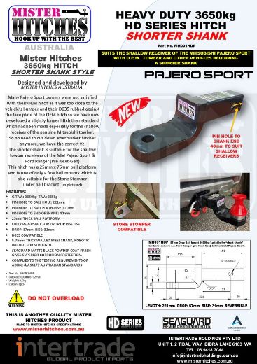 Picture of Receiver 2" 57mm Drop, 31mm Rise, 201mm Long (3650kg) suits Pajero Sports