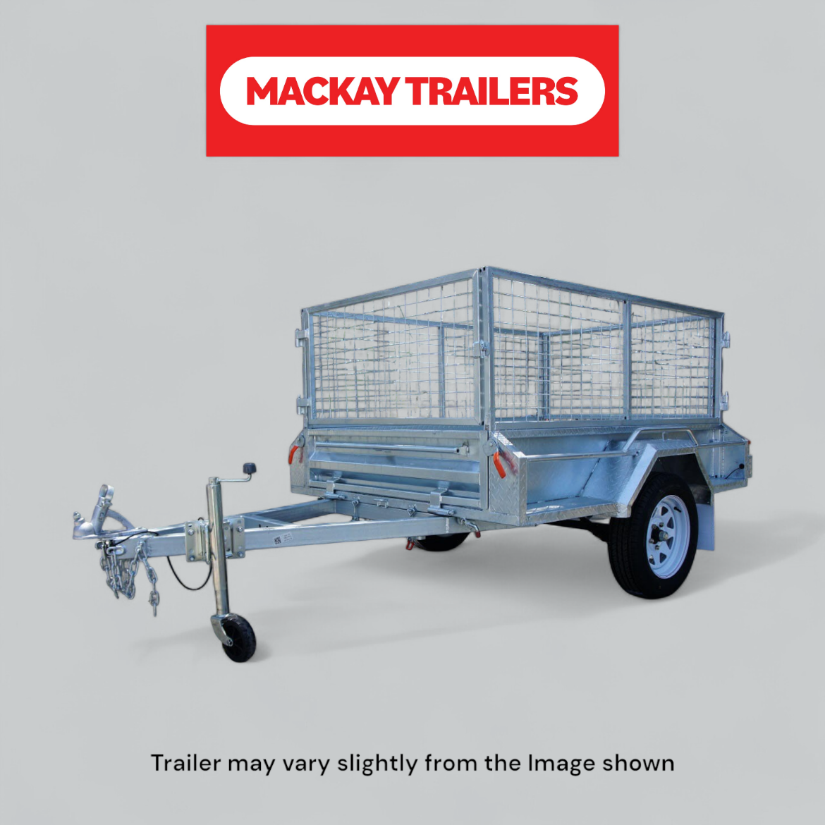 Picture of 7x4 S1000 Gal Single Axle Tilt Trailer ATM 750kg
Package Includes:  6" Jockey Wheel, Spare Wheel Bracket, Spare Wheel and 600mm Cage