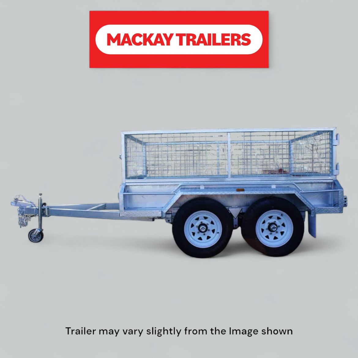 Picture of 8x5 S3200 Gal Tandem Axle Electric Brake Trailer ATM 3200kg
Package Includes:  8" Jockey Wheel, Spare Wheel Bracket, Spare Wheel and 600mm Cage