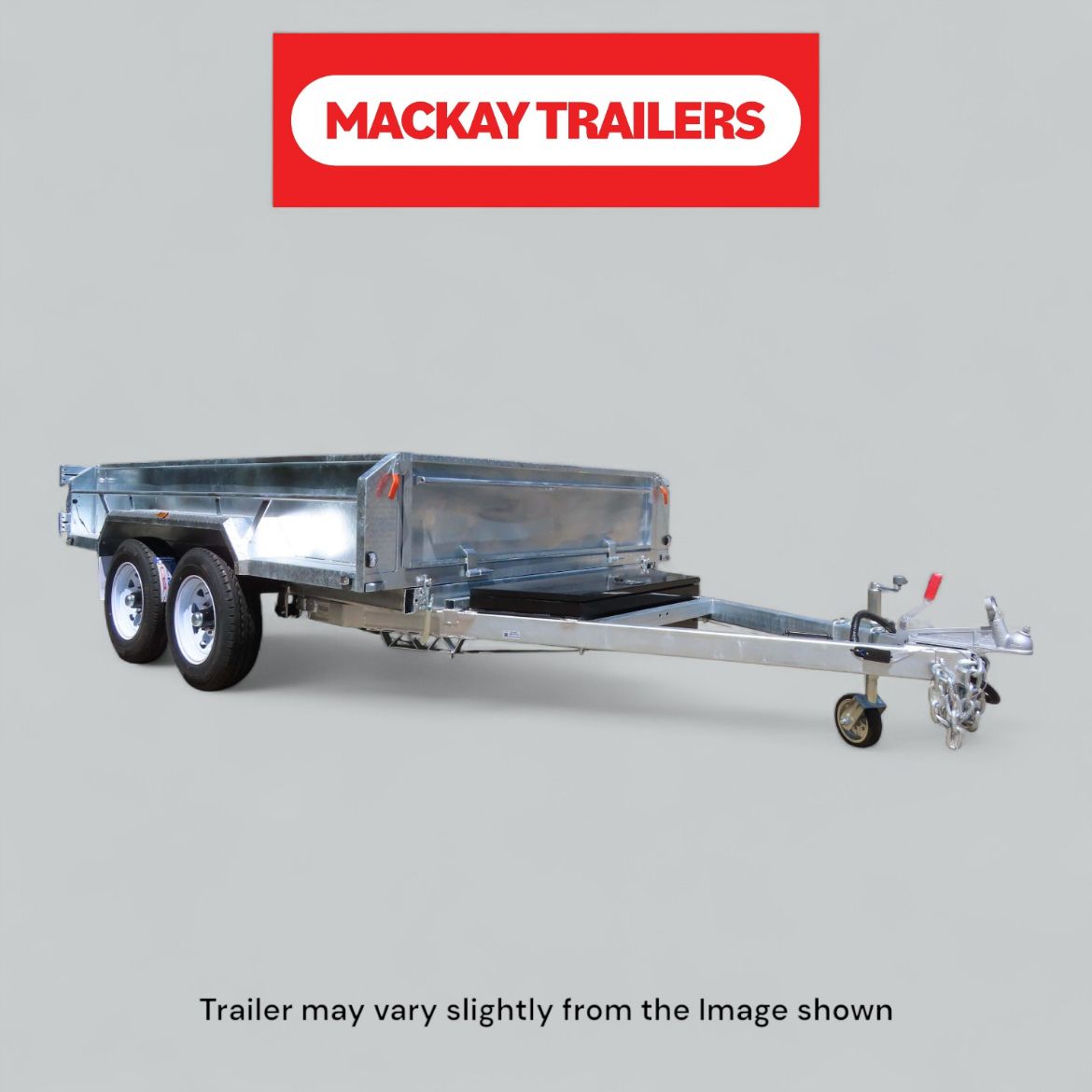 Picture of 10x6 S3500 Gal Tandem Axle Hydraulic Tipper Electric Brake Trailer450mm Sides ATM 3500kg
Package Includes:  8" Jockey Wheel, Spare Wheel Bracket, Spare Wheel and 600mm Cage
