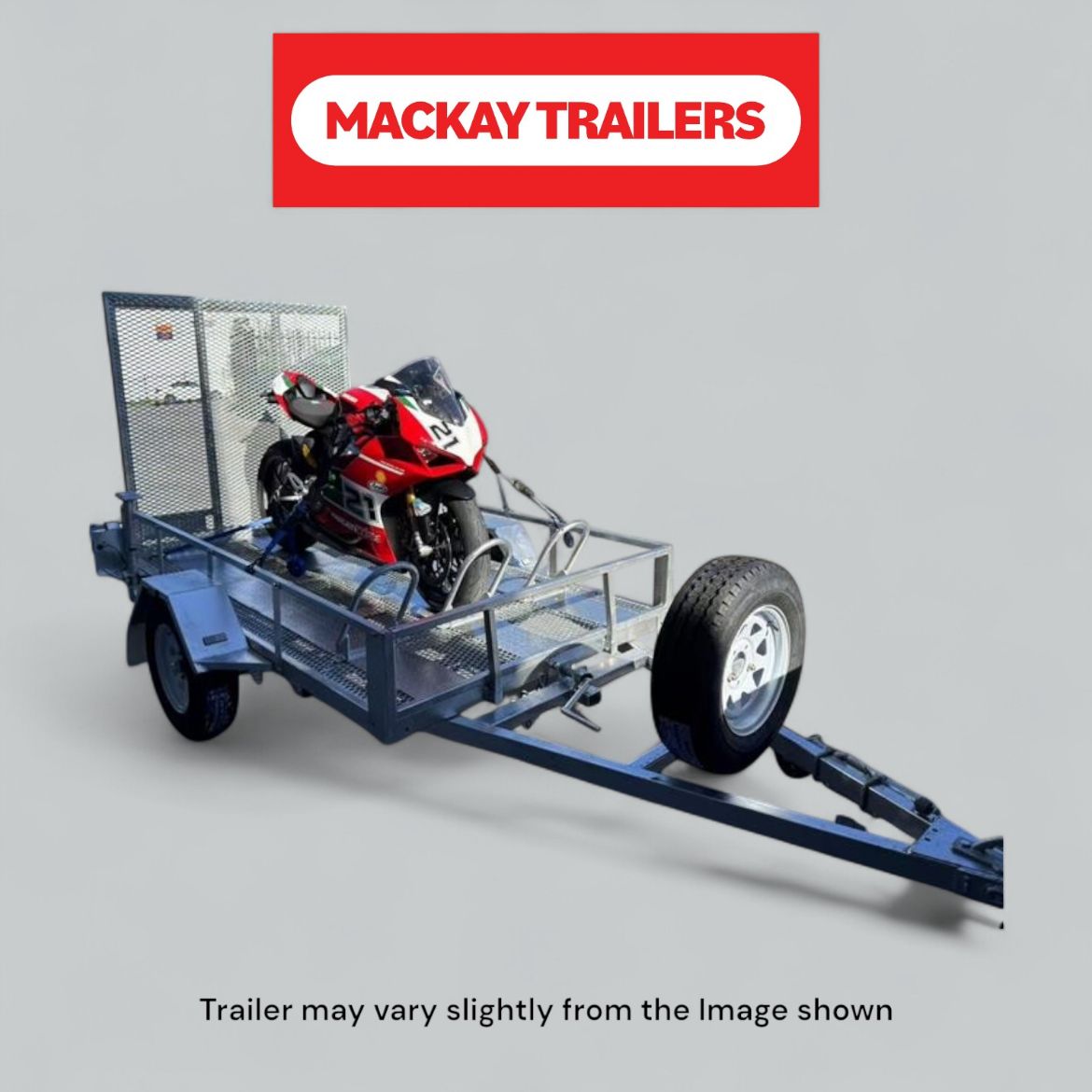 Picture of 8x5 S1000 Gal Single Axle Tilt Bike Trailer ATM 750kg
Package Includes:  6" Jockey Wheel, Spare Wheel Bracket, Spare Wheel and Ramp
