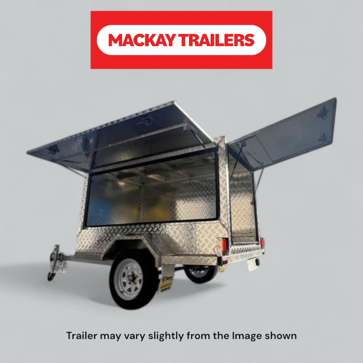 Picture of 8x5 S1400 Gal Single Axle Braked Luggage Trailer ATM 1400kg
Package Includes:  6" Jockey Wheel, Spare Wheel Bracket, Spare Wheel
