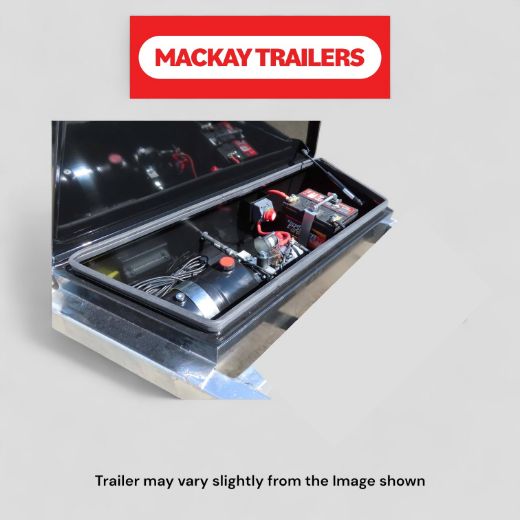 Picture of 8x5 S1800 Gal SingleAxle Hydraulic Tipper Electric Brake Trailer 450mm Sides ATM 1800kg
Package Includes:  8" Jockey Wheel, Spare Wheel Bracket, Spare Wheel and 600mm Cage