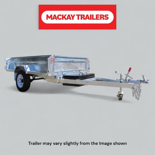 Picture of 8x5 S1800 Gal SingleAxle Hydraulic Tipper Electric Brake Trailer 450mm Sides ATM 1800kg
Package Includes:  8" Jockey Wheel, Spare Wheel Bracket, Spare Wheel and 600mm Cage